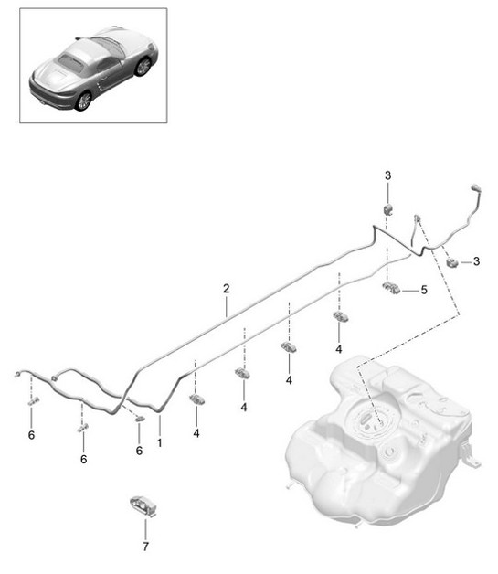 Diagram 201-005 Porsche 955 Cayenne S 4.5L V8 2003-06 Fuel System, Exhaust System