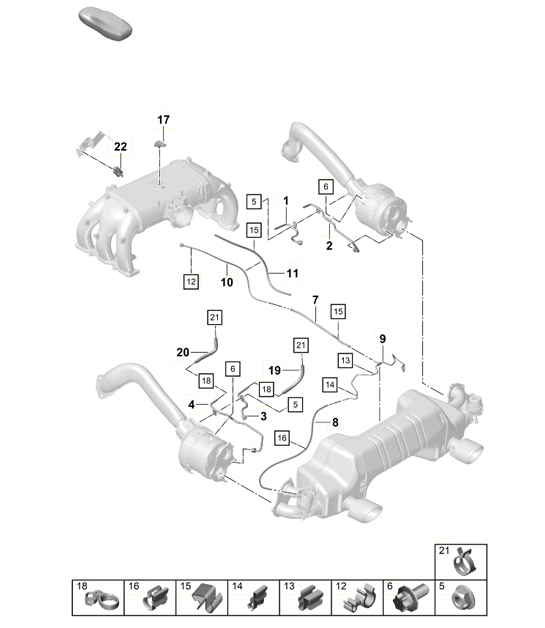 Diagram 202-020 Porsche 卡宴 S 4.5L V8 2003 年>> 燃油系统、排气系统