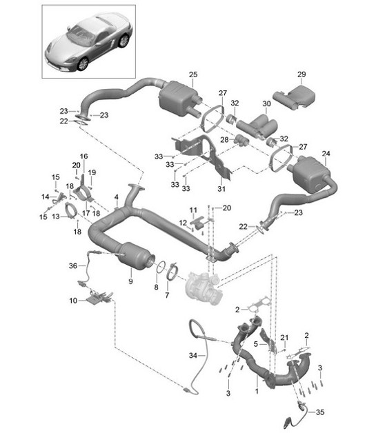Diagram 202-000 Porsche 卡宴 S 4.5L V8 2003 年>> 燃油系统、排气系统