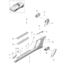 Side member trim and Ventilation / Engine compartment 718 (982) Boxster 2017>>