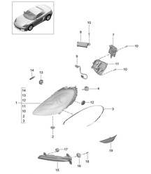 Fari / Faro aggiuntivo / Indicatore di direzione / Luce side-marker / Ripetitore di direzione (PR:601,800) 718 (982) Boxster 2017&gt;&gt;