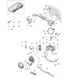 Coolant cooling system / Coolant pump / Thermostat housing / Assembly carrier 718C (982C) Cayman 2017>>