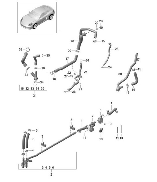 Diagram 105-005 Porsche Boxster 987 MKII 2.9L 2009-2012 Moteur