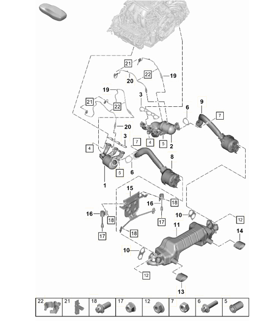 Diagram 202-003 Porsche 993 (911) C4 1994-97 Sistema di alimentazione, sistema di scarico