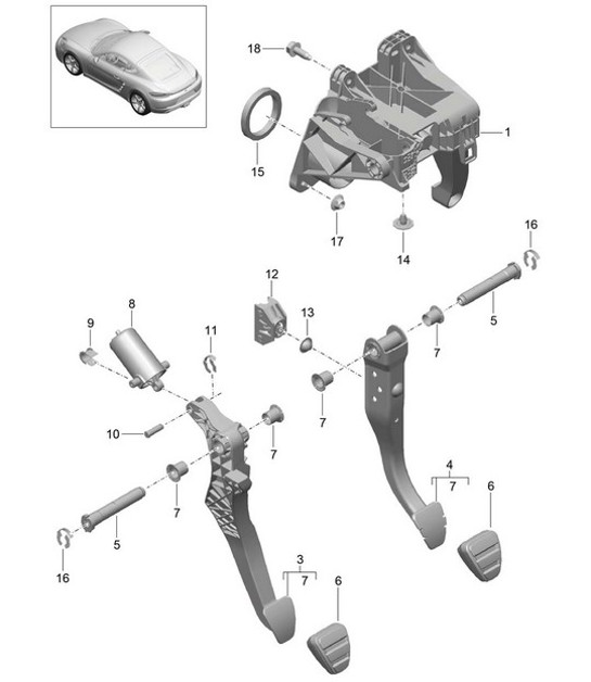 Diagram 702-000 Porsche 991（911）MK1 2012-2016 年 手柄系统、踏板组 