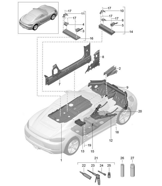 Diagram 801-020 Porsche 卡宴 9PA (955) 2003-2006  车身