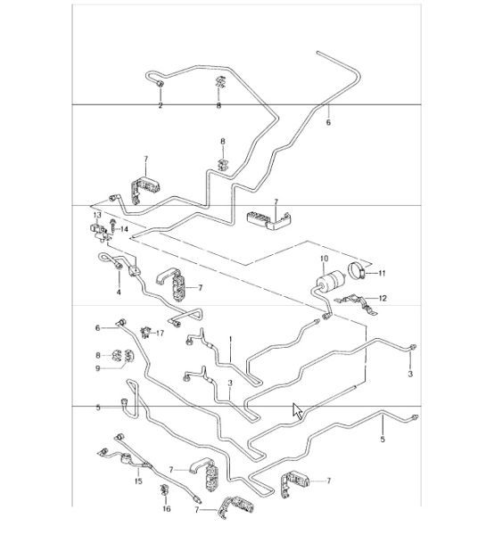 Diagram 201-05 Porsche Cayenne S V8 4.8L Petrol 400HP Fuel System, Exhaust System