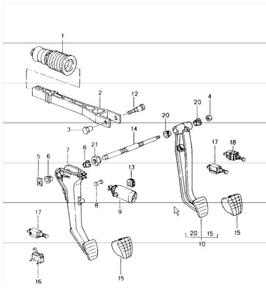 Diagram 702-01 Porsche 卡宴 V6 3.6L 汽油 300Hp 手柄系统、踏板组 