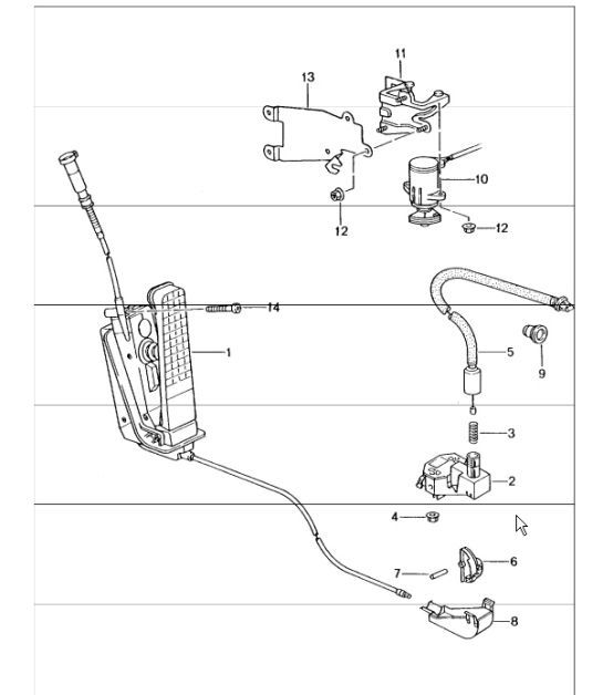 Diagram 702-10 Porsche 997 TURBO 2007>> Hand Lever System, Pedal Cluster 