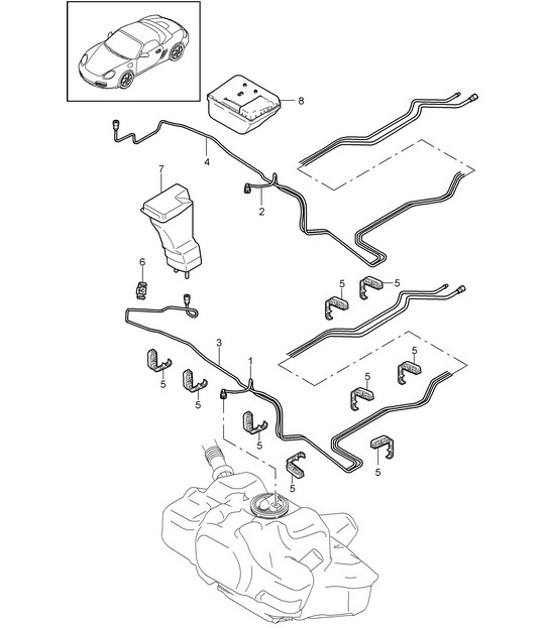 Diagram 201-005 Porsche 955  Cayenne Turbo S 4.5L 2006>> Fuel System, Exhaust System
