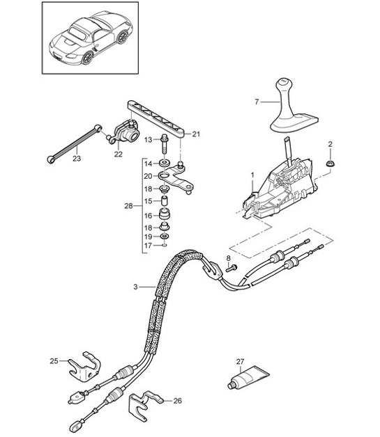 Diagram 701-000 Porsche 996 C2 3.4L 1997-08/01 手柄系统、踏板组 