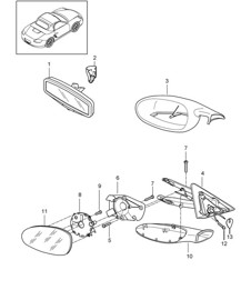 Interior mirror / Exterior mirror 987.2 Boxster / Boxster S 2009-12