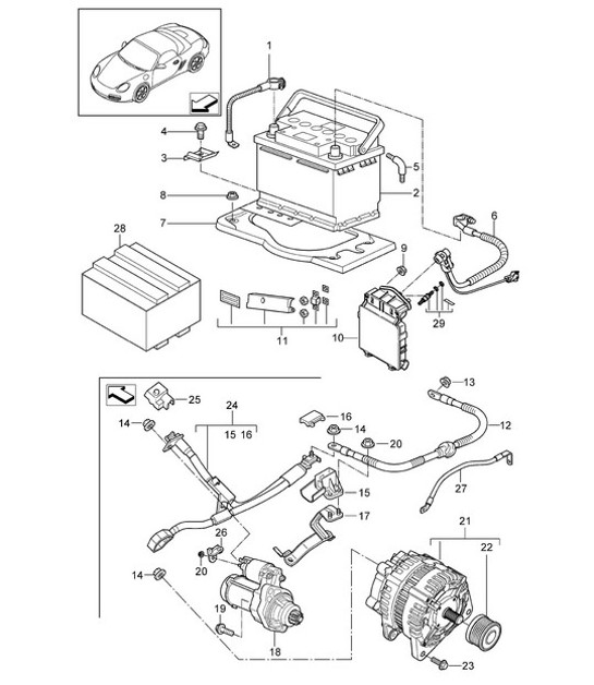 Diagram 902-005 Porsche Boxster 986/987/981 (1997-2016) Équipement électrique