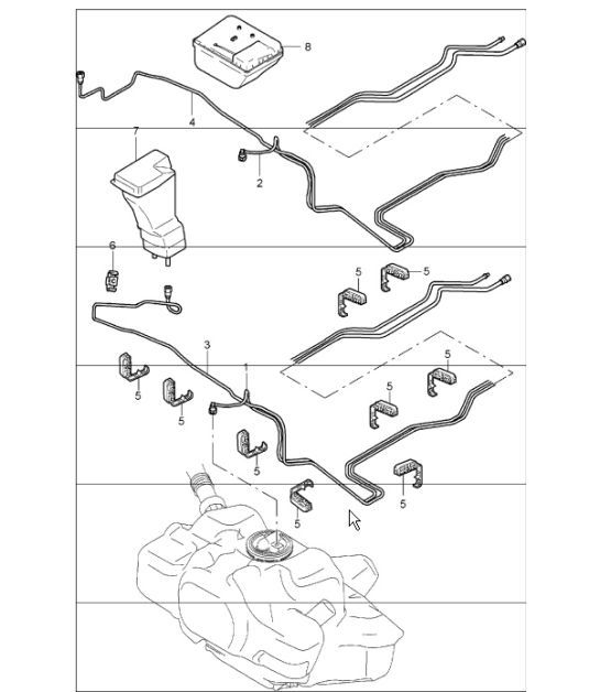 Diagram 201-05 Porsche Boxster 986/987/981 (1997-2016) Système de carburant, système d'échappement