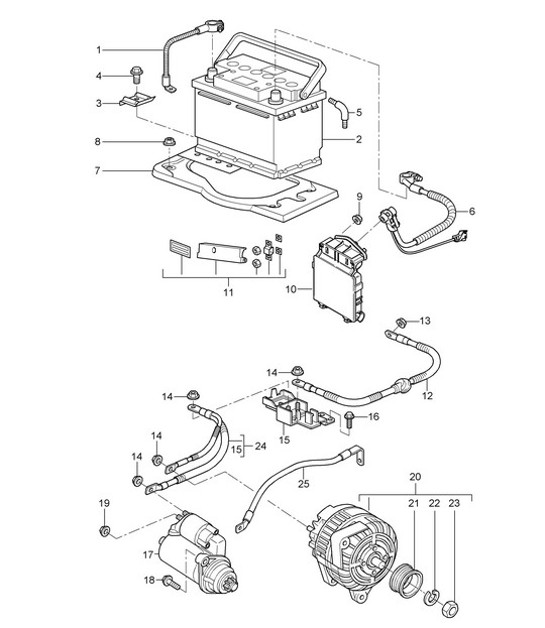 Diagram 902-005 Porsche Boxster 986 2.7L 2003-04 Équipement électrique