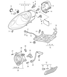 Headlights / Additional headlight / Turn signal repeater - PR:601 - 987C.1 Cayman 2006-08