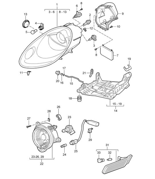 Diagram 905-001 Porsche Cayman 987C/981C (2005-2016) Equipo eléctrico