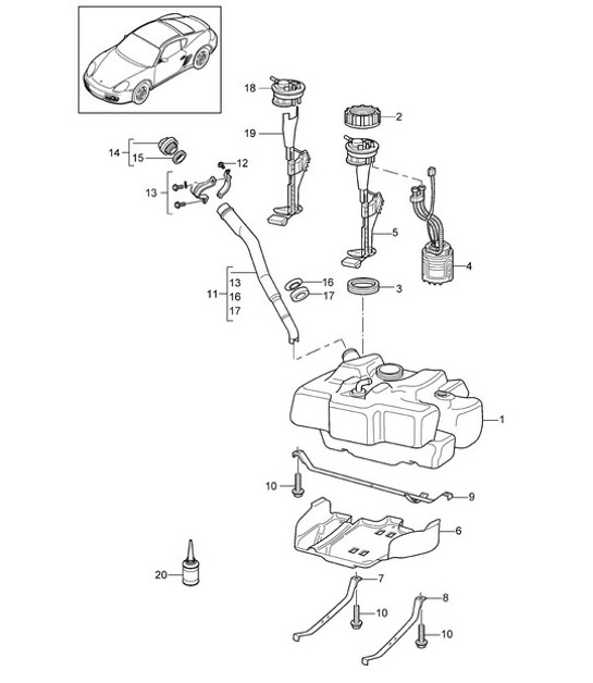 Diagram 201-000 Porsche 997 (911) MK2 2009-2012 Fuel System, Exhaust System