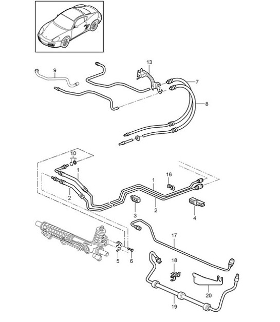 Diagram 403-001 Porsche Cayenne V6 3.0L Diésel 245 CV Eje delantero, dirección 