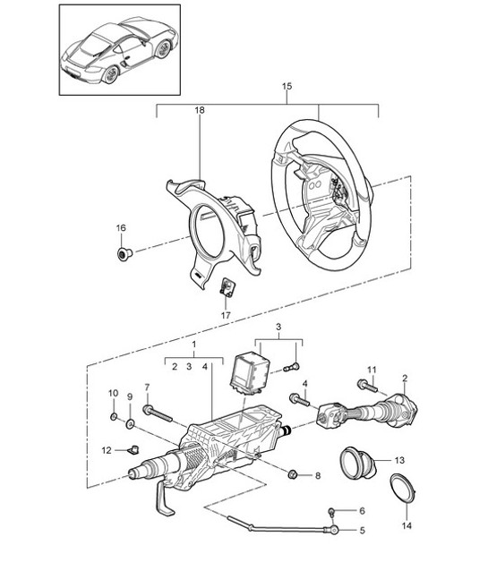 Diagram 403-004 Porsche Cayman 987C/981C (2005-2016) Eje delantero, dirección 