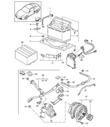 Battery / Power distributor / Starter / Alternator 987C.2 Cayman 2009-12