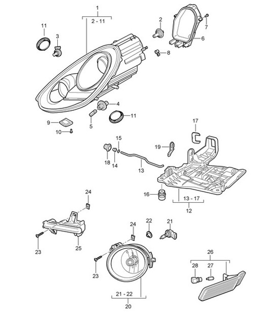 Diagram 905-000 Porsche Cayman 987C/981C (2005-2016) Équipement électrique