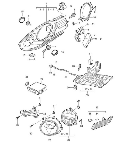 Diagram 905-001 Porsche Macan (95B) MK1 (2014-2018) Electrical equipment