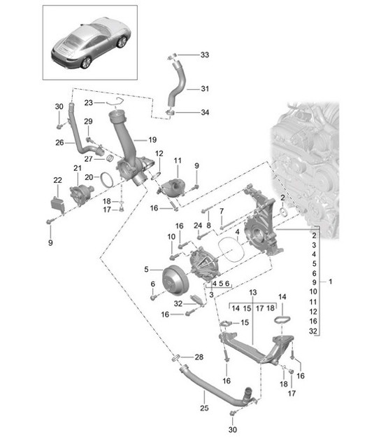 Diagram 105-000 Porsche Boxster T 718 2.0L PDK (300 ch) Moteur