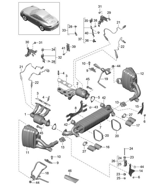 Diagram 202-000 Porsche Panamera V6 3.6L 2WD (310 CV) Sistema de combustible, sistema de escape
