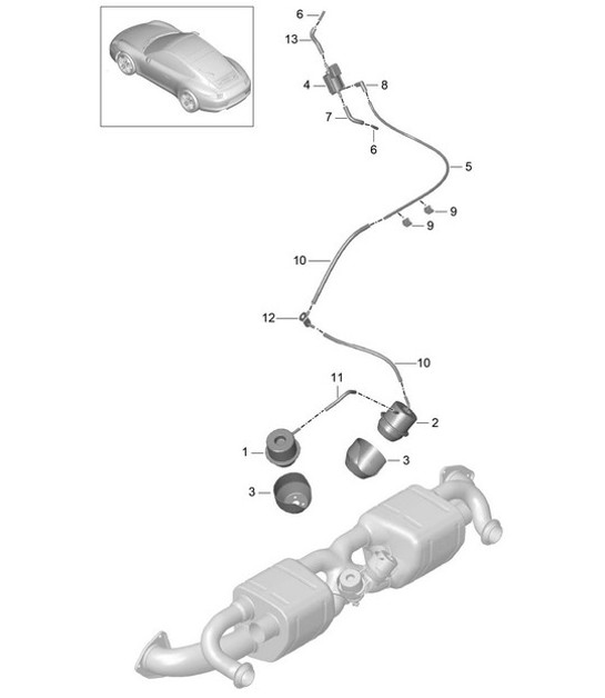 Diagram 202-015 Porsche 996 C4S 3.6L 09/01-2005 Sistema de combustible, sistema de escape