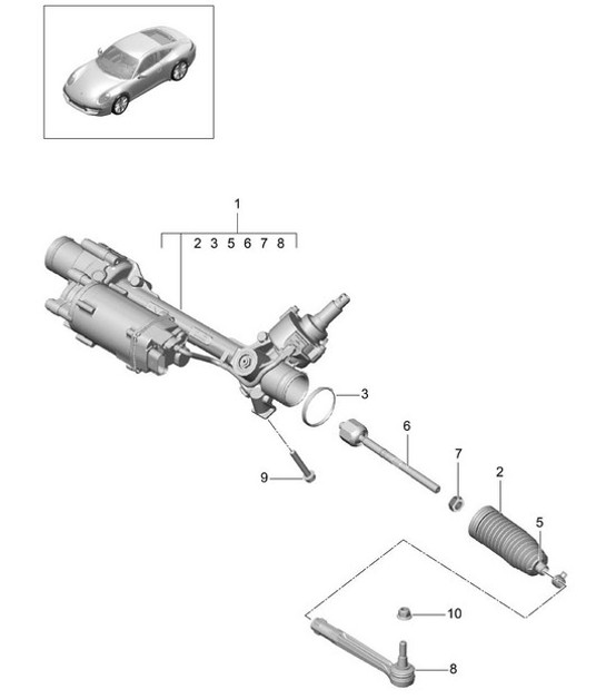 Diagram 403-000 Porsche Cayman 987C/981C (2005-2016) Eje delantero, dirección 