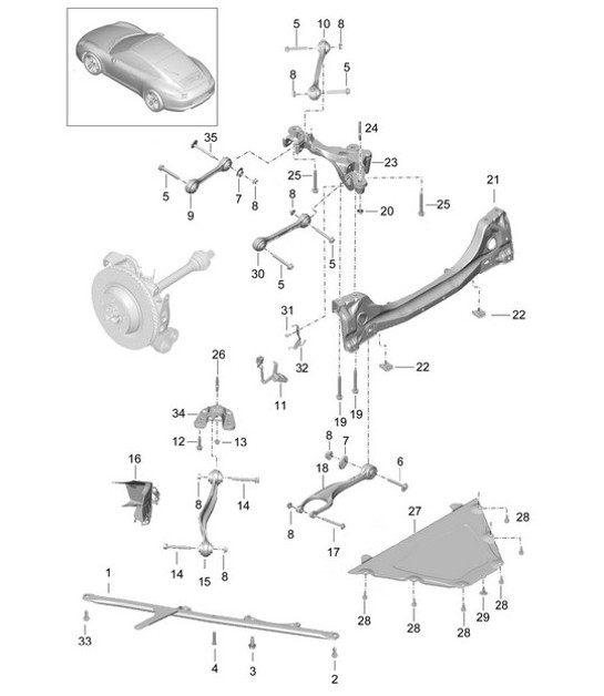 Diagram 501-001 Porsche Panamera Turbo S V8 4.8L Essieu arrière