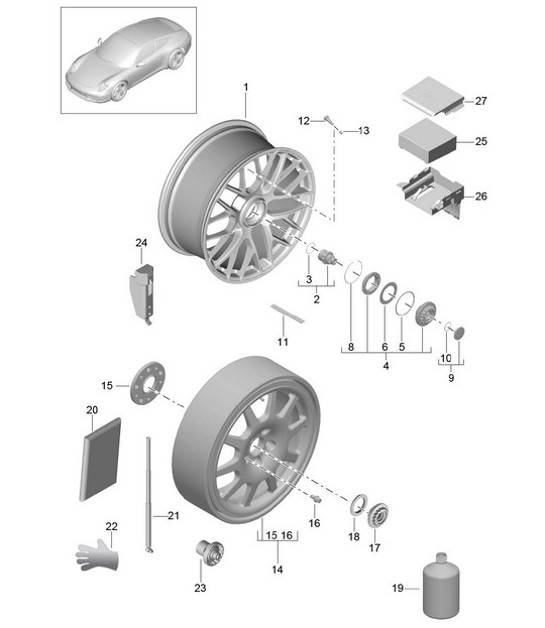 Diagram 601-001 Porsche 964 (911) (1989-1994) Roues, Freins