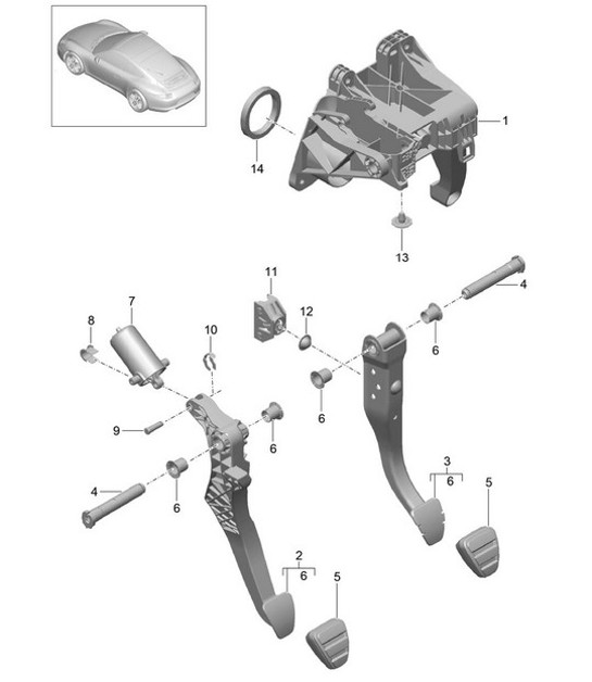 Diagram 702-000 Porsche 991（911）MK1 2012-2016 年 手柄系统、踏板组 