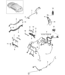 Wiring looms / Assembly frame / Additional brake light / Trim / Engine / Rear axle 991.1 2012-16