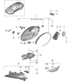 Headlights / Additional headlight / Turn signal indicator / side marker light / Turn signal repeater (PR: 603 Xenon plus dynamic cornering light) 991.1 2012-16