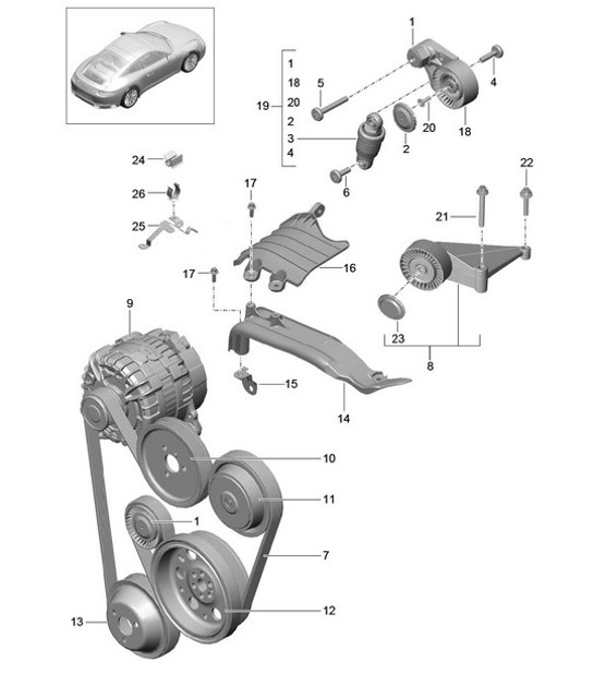 Diagram 101-010 Porsche 开曼 2.7L 987C 2006-08 引擎