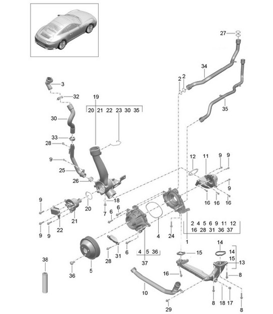 Diagram 105-000 Porsche Boxster S 718 2.5L PDK（350 马力） 引擎