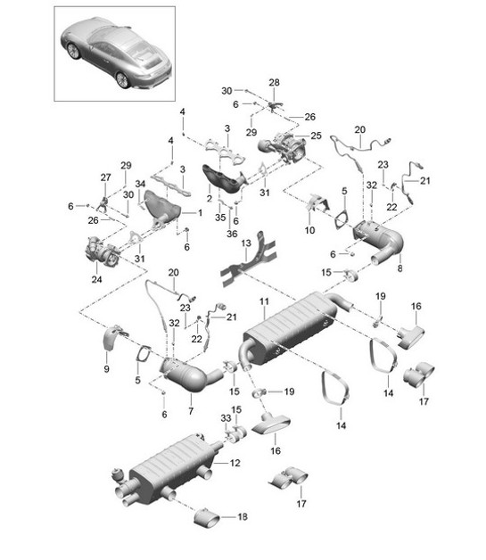 Diagram 202-000 Porsche 991（911）MK1 2012-2016 年 燃油系统、排气系统
