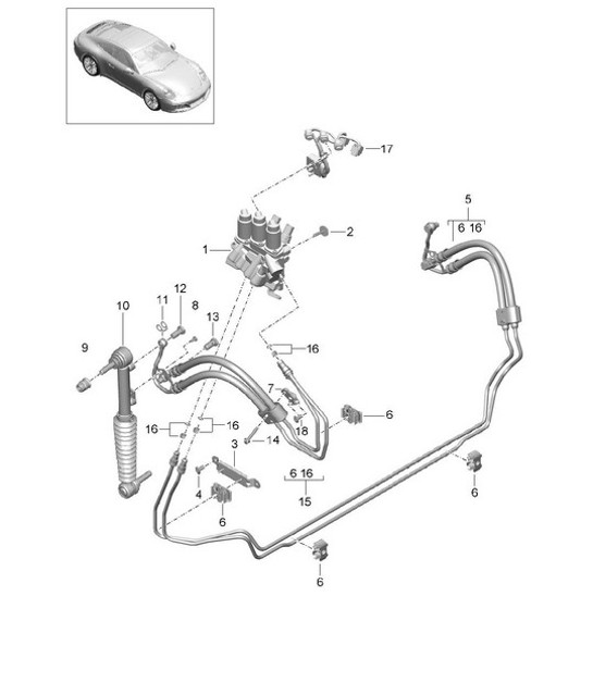 Diagram 402-030 Porsche Cayman S 3.4L 987C 2005-08 Eje delantero, dirección 