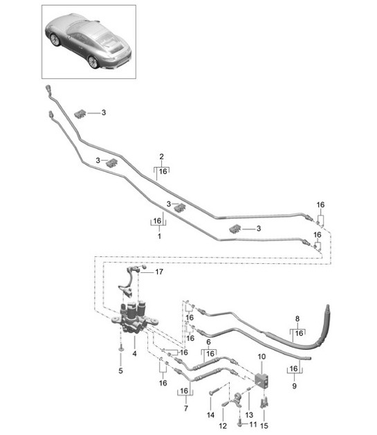 Diagram 402-040 Porsche 991 R 4.0L (500 CV) Eje delantero, dirección 