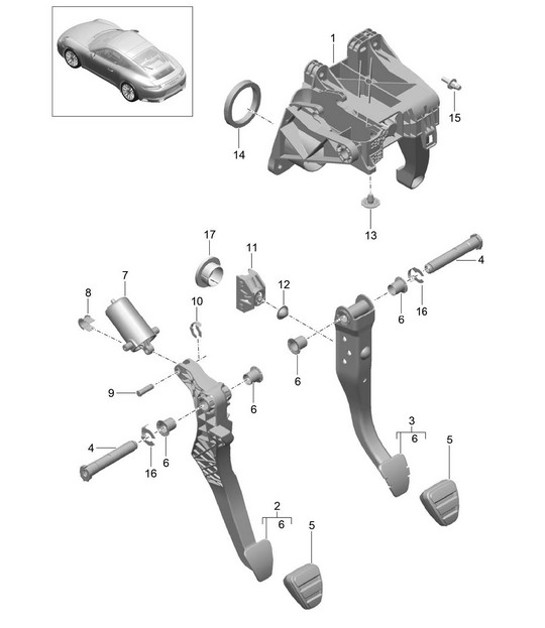 Diagram 702-000 Porsche 991 (911) MK2 2016-2018 Système de levier manuel, groupe de pédales 