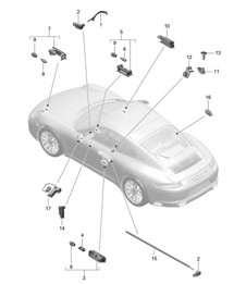 Binnenverlichting / Deurwaarschuwingslicht / Voetenruimteverlichting / Bagageruimtelamp / Dashboardkastjeverlichting / Licht / Buitenspiegel 991.2 Carrera 2017-19