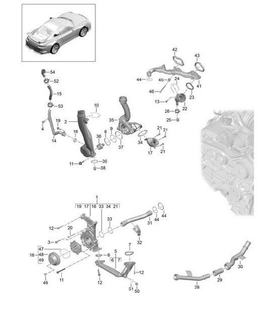 Diagram 105-000 Porsche 996 C4S 3.6L 09/01-2005 Motore