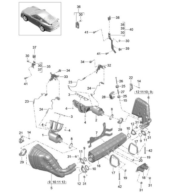 Diagram 202-005 Porsche 卡宴 S 4.5L V8 2003 年>> 燃油系统、排气系统