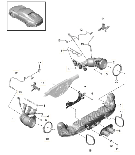 Diagram 202-009 Porsche 991 (911) MK2 2016-2018 Système de carburant, système d'échappement