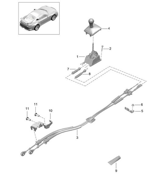 Diagram 701-050 Porsche 996 (911) (1997-2005) Sistema a leva manuale, gruppo pedali 