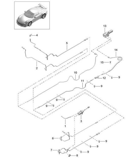 Diagram 702-009 Porsche Cayman 987C/981C (2005-2016) Système de levier manuel, groupe de pédales 