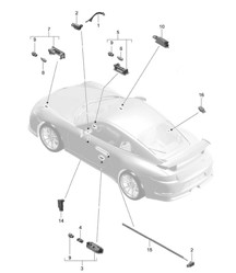 Éclairage intérieur / Témoin de porte / Éclairage de plancher / Éclairage de coffre à bagages / Éclairage de boîte à gants / Éclairage / Rétroviseur extérieur 991 R/GT3/RS 2014-21