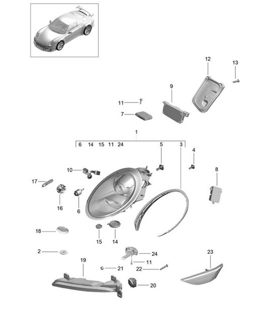 Diagram 905-006 Porsche 991 (911) MK2 2016-2018 Équipement électrique